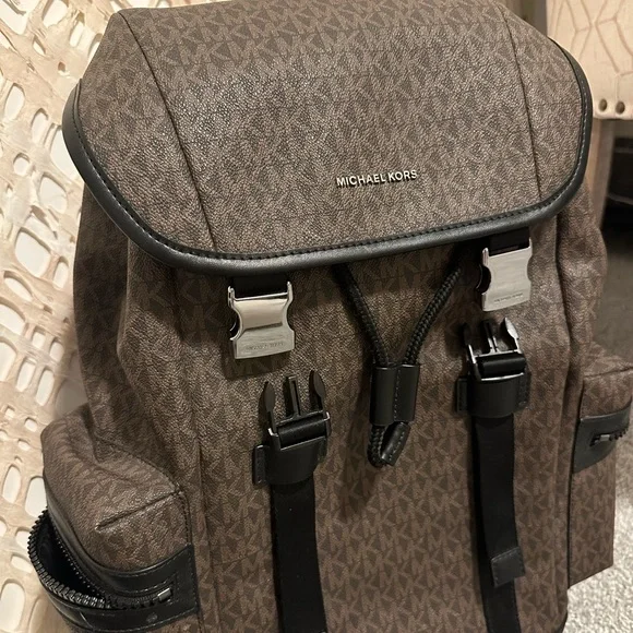 Michael Kors Dark Brown Backpack with Black Accents display picture 1